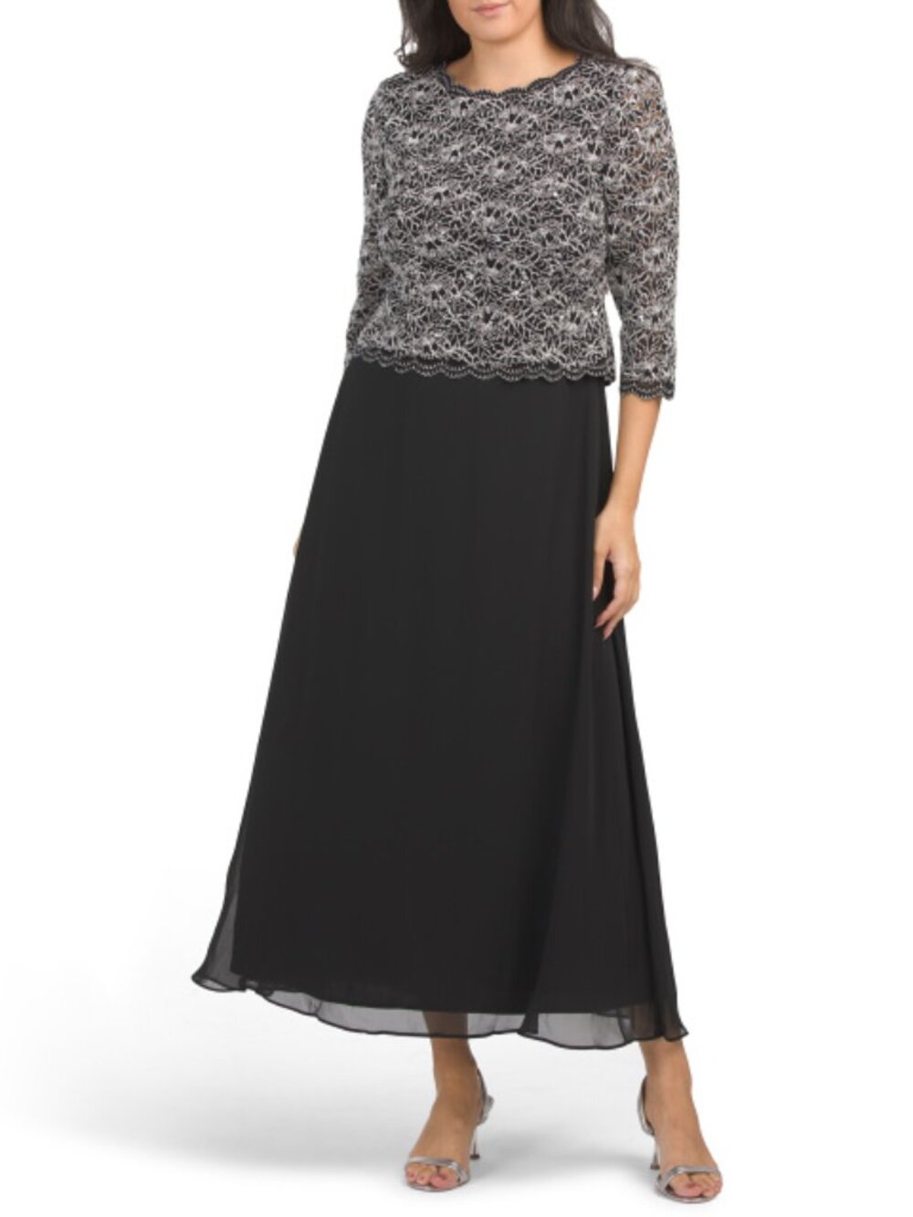ALEX EVENINGS Petite Gown With Lace Bodice